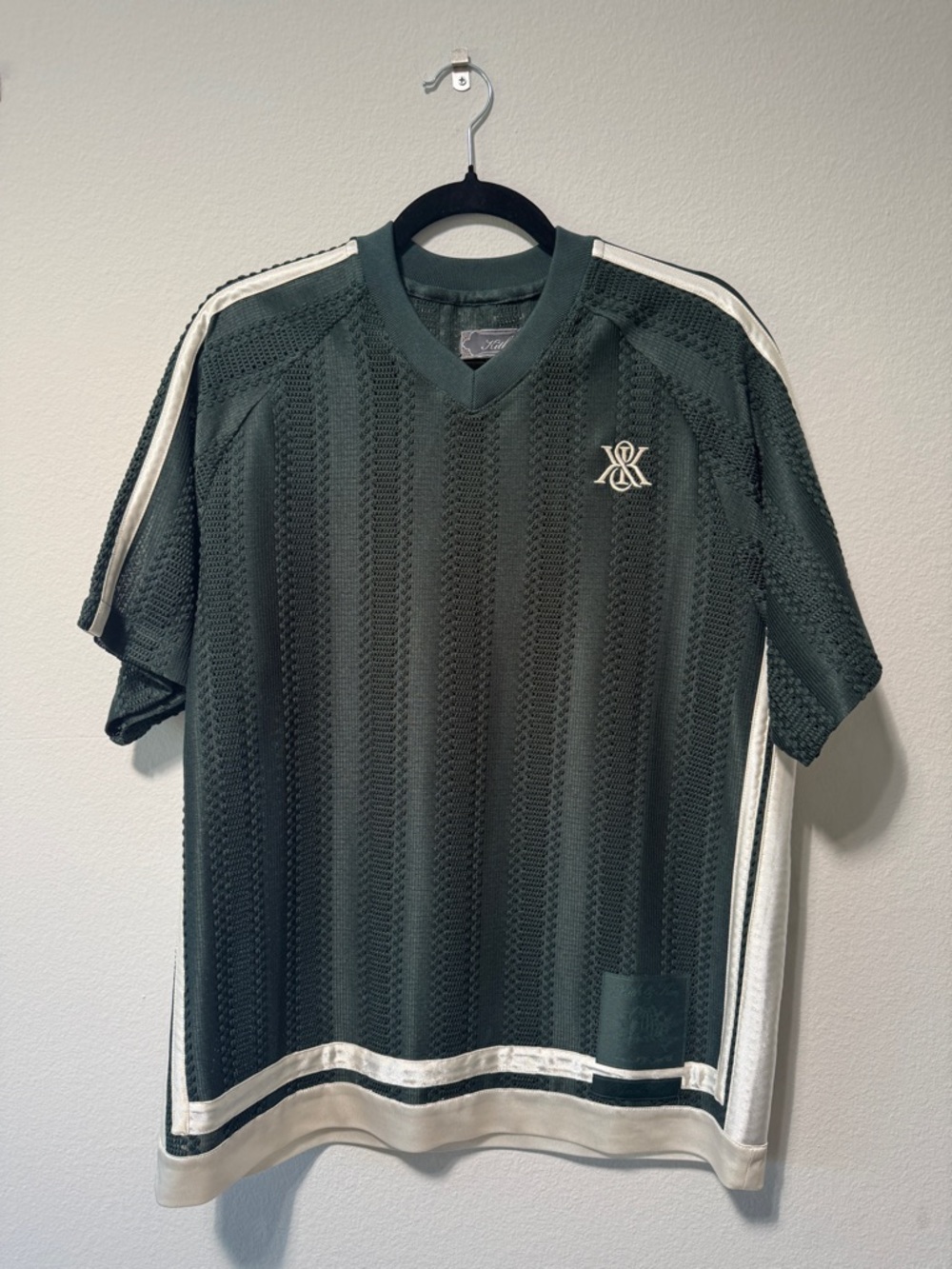Kith Dark Green Mesh V-Neck Shirt with White Trim